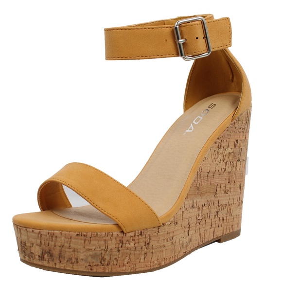 Mango Open Toe Ankle Strap Cork Platform Wedge - Picture 2 of 6